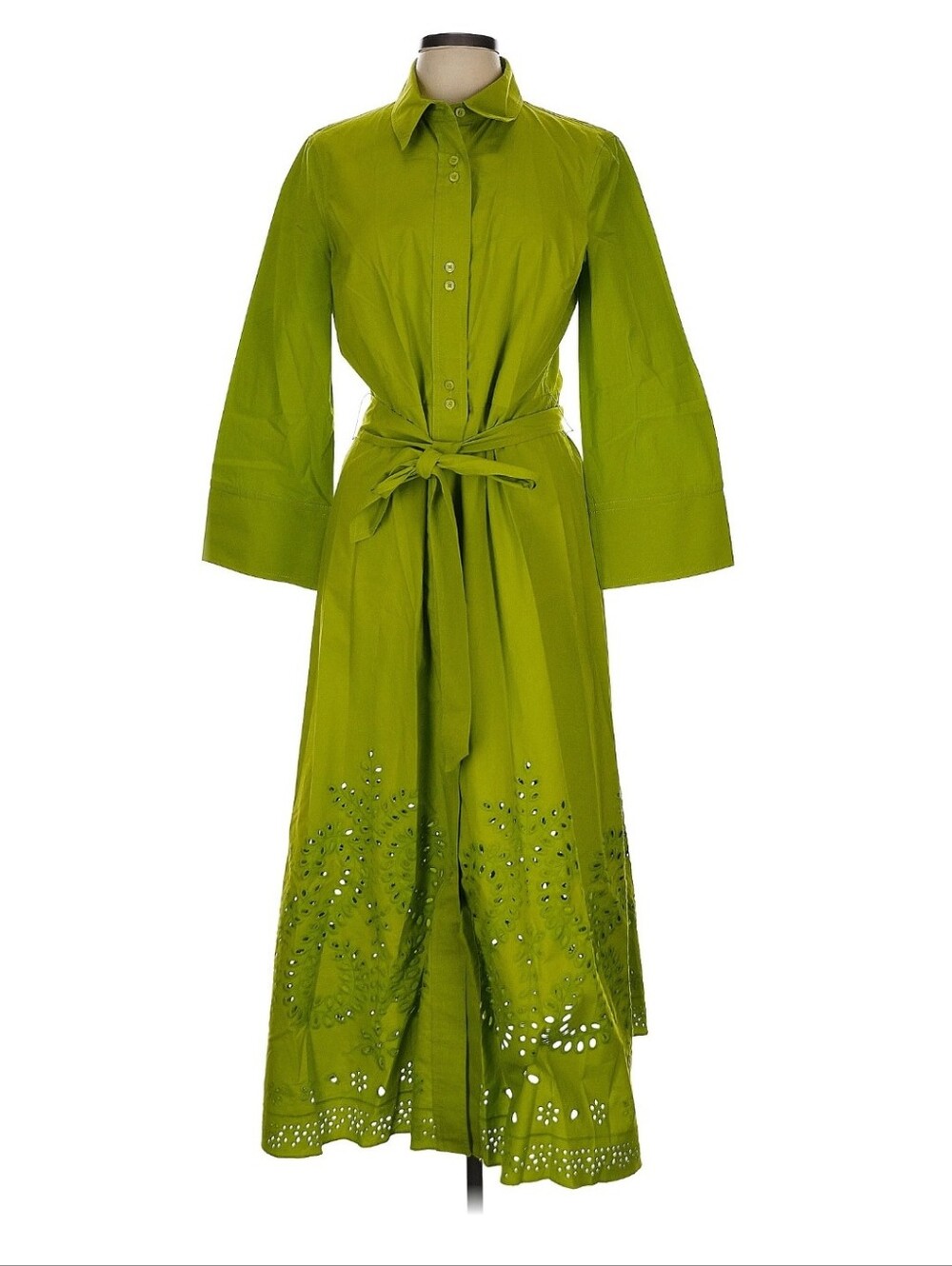 Zara Lime Green Eyelet Tie-Waist Maxi Dress